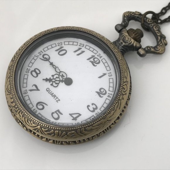 Other - Pocket Watch Necklace Quartz Analog Brass Tone